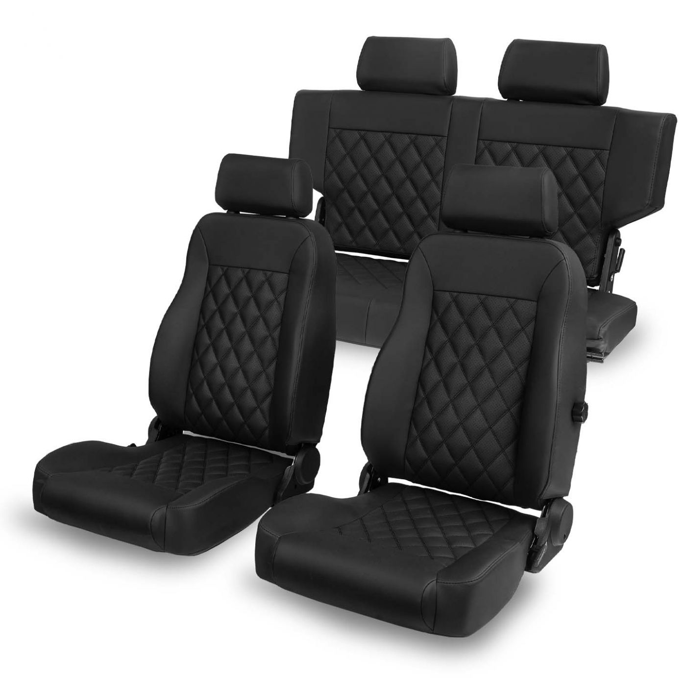 Caballo Classic Seats Kit | Front Buckets & Rear Bench | Rich Black | Diamond Stitch