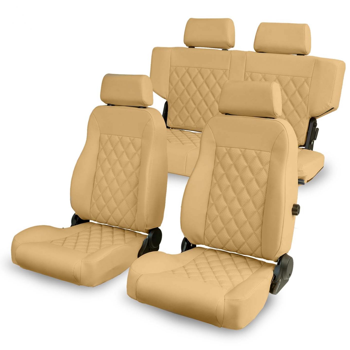 Caballo Classic Seats Kit | Front Buckets & Rear Bench | Cashew | Diamond Stitch