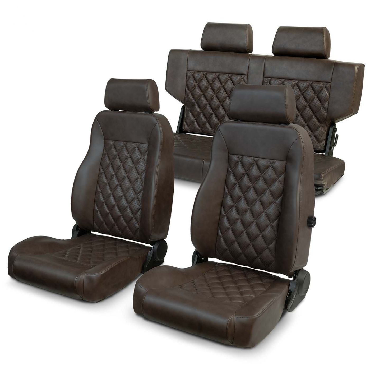 Caballo Classic Seats Kit | Front Buckets & Rear Bench | Dark Saddle | Diamond Stitch