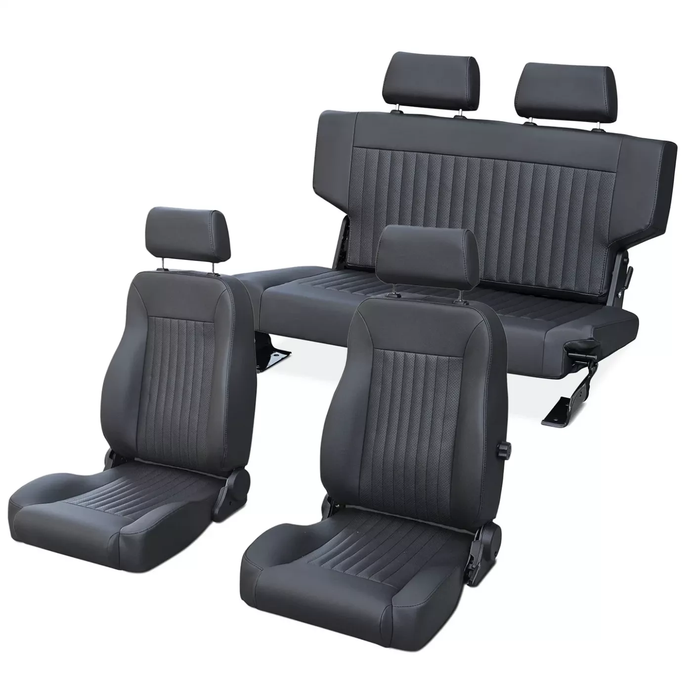 Caballo Classic Seats Kit | Front Buckets & Rear Bench | Rich Black | Vertical Pleats