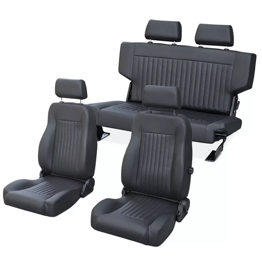 Caballo Classic Seats Kit | Front Buckets & Rear Bench | Rich Black | Vertical Pleats