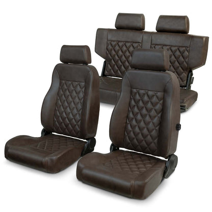 Caballo Classic Seats Kit | Front Buckets & Rear Bench | Dark Saddle | Diamond Stitch