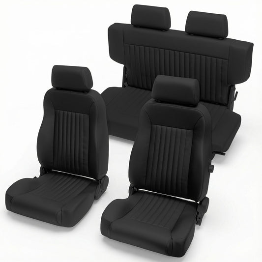 Caballo Classic Seats Kit | Front Buckets & Rear Bench | Rich Black | Vertical Pleats