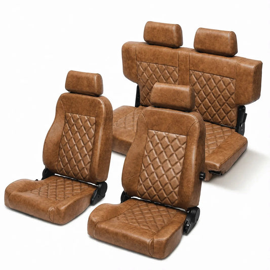 Caballo Classic Seats Kit | Front Buckets & Rear Bench | Whiskey | Diamond Stitch